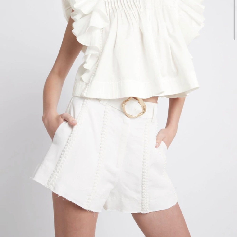 Aje Cantina Belted Shorts — Ivory Linen